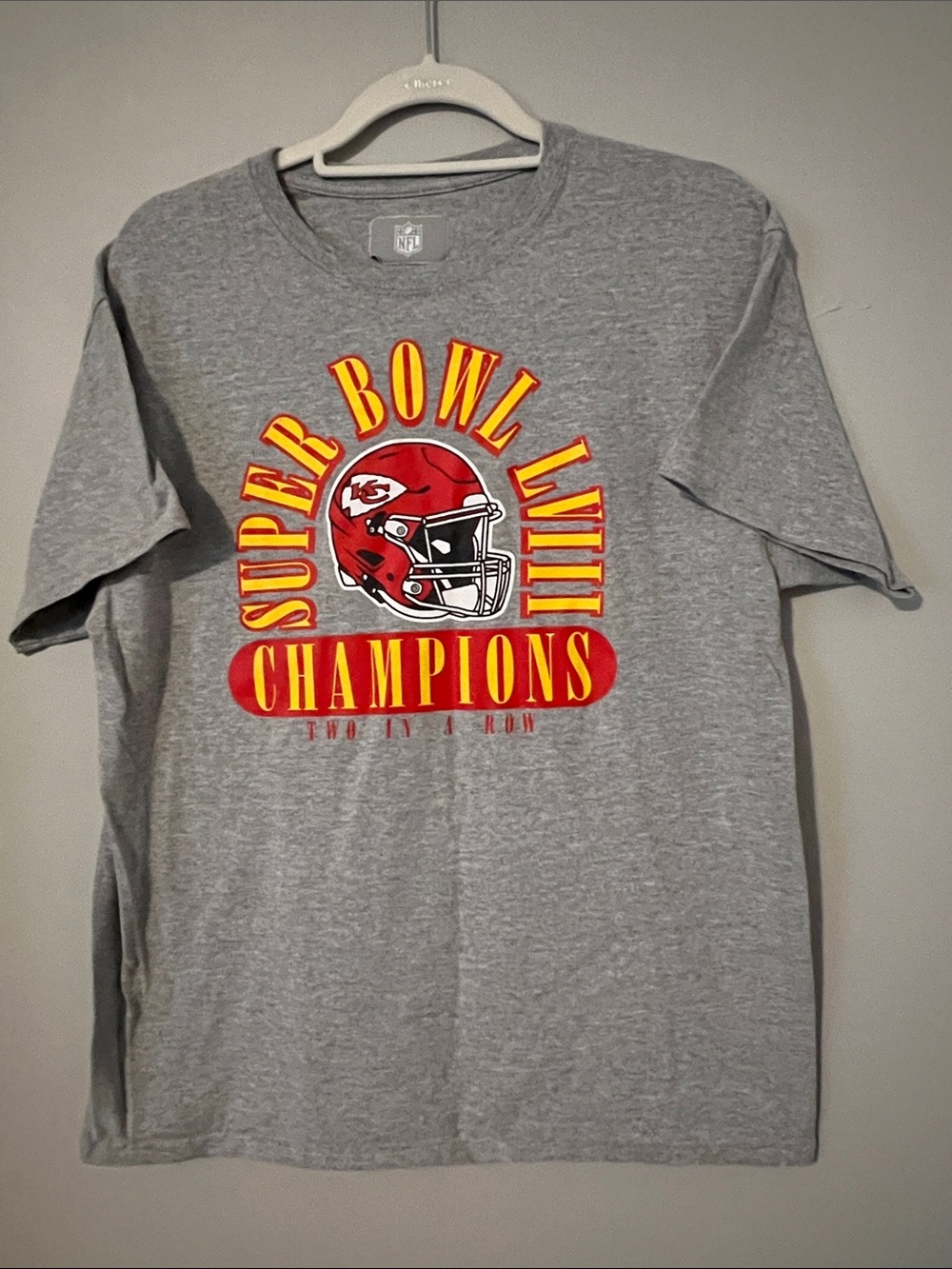 NFL Kansas City Chiefs Gray Super Bowl LVII Champions Two in a Row Tee Size L